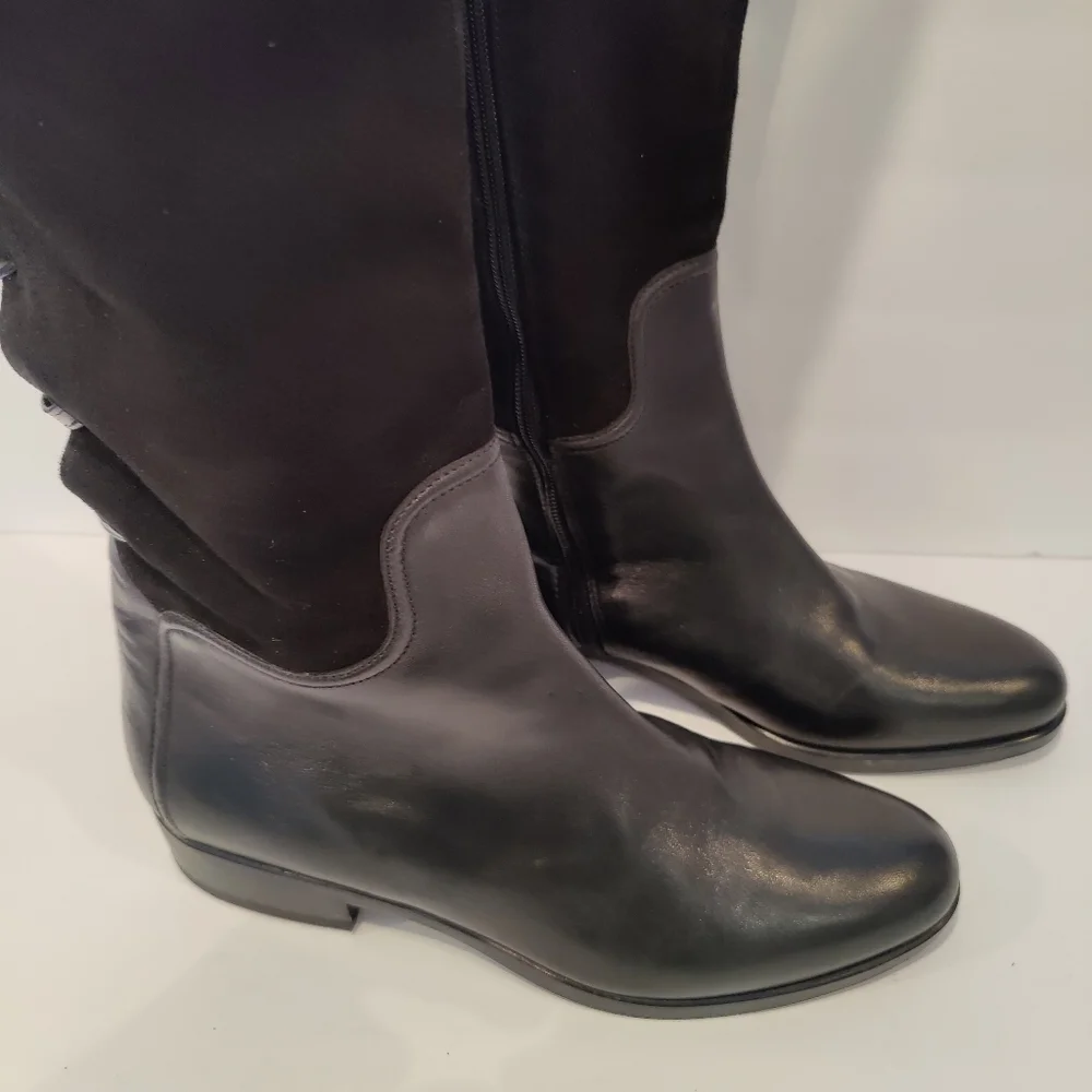 Heyraud Knee High Black Leather Boots